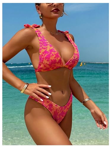 GORGLITTER Women's Floral Bow Triangel Bikini Set Summer Swimsuit High Waisted Smocked Beach Bathing Suit 20253