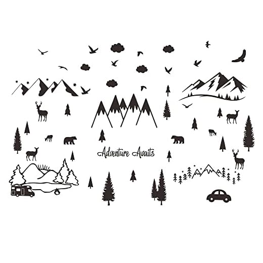 ANFRJJI Forest Theme Wall Decals - Dreamy Forest with Pine Tree, Deer, and Bears - Wild Mountain & Jungle RV Camping Wall Sticker - Adventure Awaits Wall Art | PVC Removable Wall Decals for Children's Room Decor effect 27