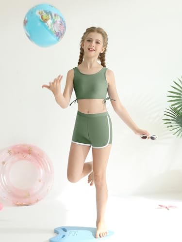 Image of Girl's 3 Piece Bikini Bathing Suit Printed Sport Swimsuits with Shorts Cove Up Sets Teen Girl's Swimwear