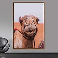 Framed Canvas Wall Art Camel Animals Camels Expressive Farmhouse/Country Living Room Multicolor Photography - 16x24 inches