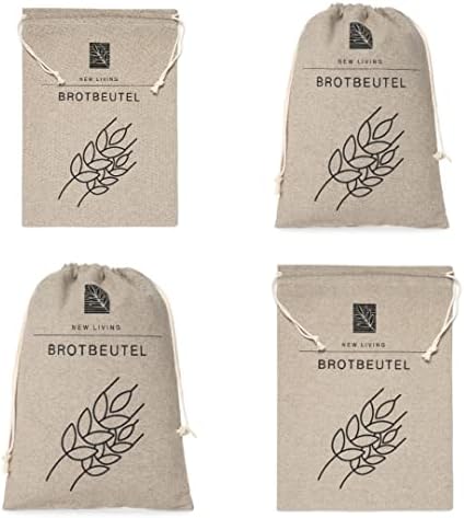 Bread Bag 4 Pack | Linen Material | 23x33m Reusable Drawstring Bag | Natural Unbleached Colour