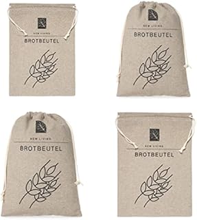 Bread Bag 4 Pack | Linen Material | 23x33m Reusable Drawstring Bag | Natural Unbleached Colour