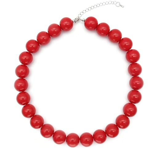 Jiookar Red Beaded Necklace for Women Chunky Beaded Necklace Adjustable Acrylic Bead Choker Necklaces Big Statement Necklaces Jewelry Accessories (18MM Chunky Red Necklace)