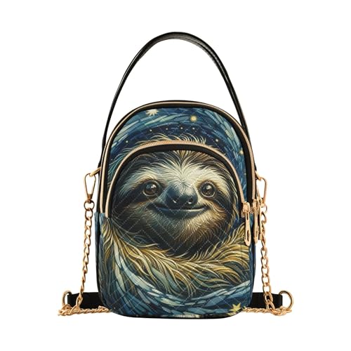 Cute Sloth Starry Night Shoulder Handbag Women Decorative Phone Bags with Chain Strap Quilted Designer Satchel Crossbody Bag