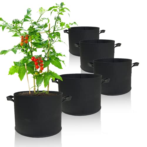 KUGARD Pflanzsack aus Vliesstoff | 5X Set 30 Liter | Stabile Pflanztasche mit Griffen für Kräuter Gemüse Tomaten Kartoffeln Erdbeeren Blumen auf dem Balkon & im Garten | Grow Bags Φ35cm x H30cm