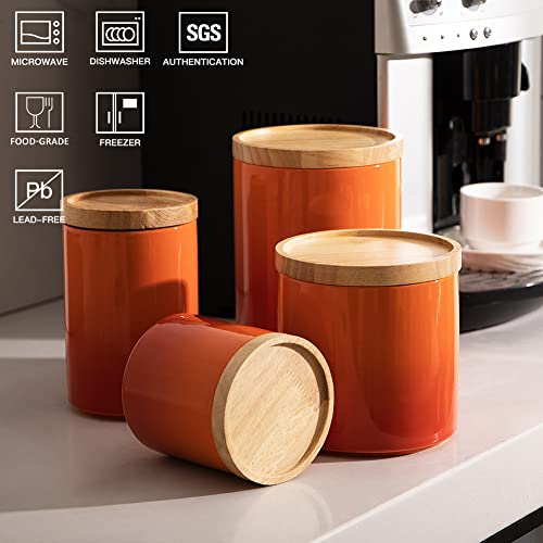 Sweejar Ceramic Food Storage Jar, Stackable Kitchen Canisters, Containers With Airtight Seal Wooden Lid For Serving Ground Coffee, Tea, Sugar, Salt And More - 16 Fl Oz (Gradient Orange) #TOP1