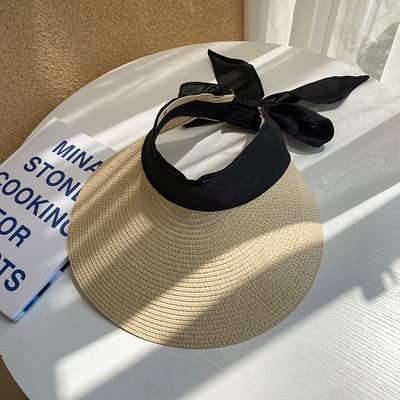 Cappello Parasole Cappelli da Sole Estiva Donne Fashion Girl Cappello Paglie Cappello Bow Cappello Beach Paglie di Paglia Casual Cappello a Cilindro Vuoto (Color : Beige, Dimensione : One Size)