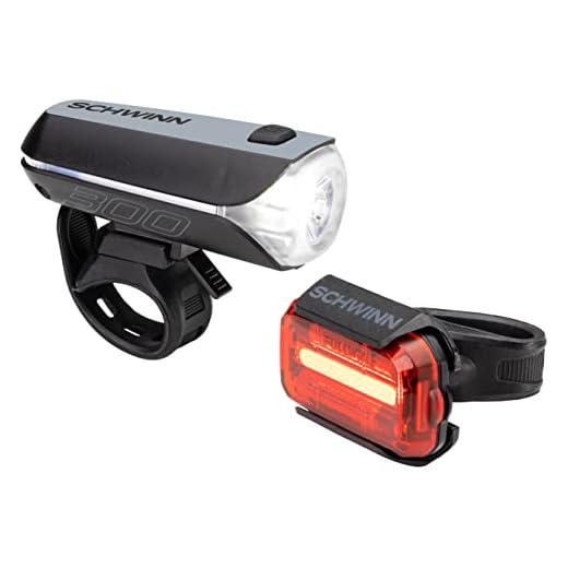 Schwinn LED Bike Light Headlight and Tailight, USB Rechargeable, 300 Lumen Light Set, Black