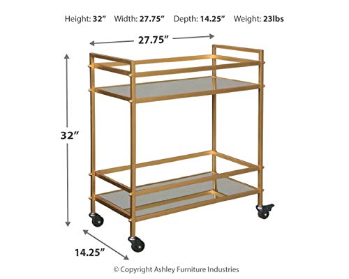 Signature Design By Ashley Kailman Modern Glam Metal Rolling Bar Cart With Caster Wheels, 32", Gold Finish #TOP2