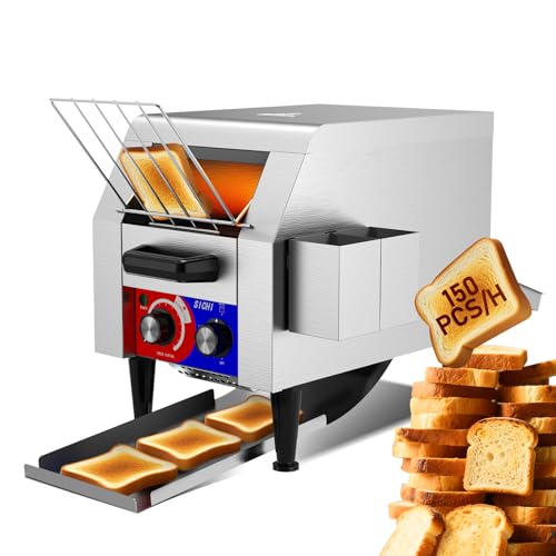 HTTSICHI Commercial Conveyor Toaster w/ 1 Slice Wide Slot, 150 Slice/hour Commercial Toaster w/ 7.2’’ Wide and 3‘’ Opening, Industrial Kitchen Cooking bagel w/Stainless Steel and Heavy Duty