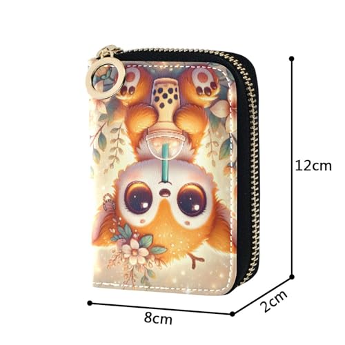 GAIGEO Cute Card Holder Wallets RFID Blocking Wallets for Women Leather Zip Around Zipper Change Purse with Key Ring Cute Fox Yellow Animal3
