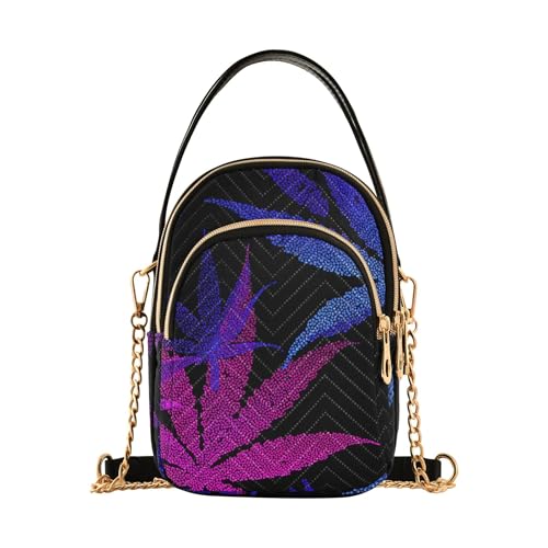 Single Shoulder Handbags Animal Floral Chain Strap Phone Wallet Handbag Quilted Ladies Tote Crossbody Satchel Purple Blue Leaves Black