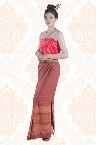 RaanPahMuang Mixed Cotton Thai Tube Wrap Skirt with Floral Belt3