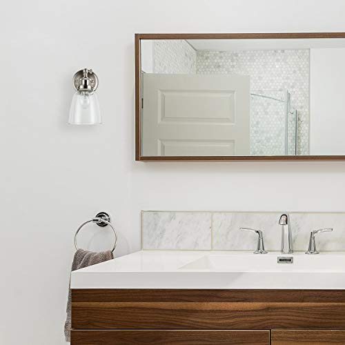 Linea di Liara Fiorentino Brushed Nickel Wall Sconce Lighting Fixture Farmhouse Bathroom Wall Sconce Bedroom Wall Lighting and Hallway Wall Light with Clear Glass Shade, LED Bulb Included, UL Listed