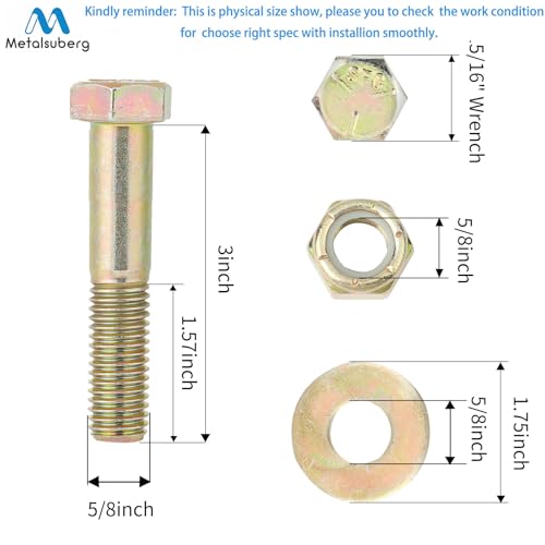 Image of 5 /8 inch x 3 inch Hex Head Bolt by Color Galvanization with Nylon Lock nut and Large Size Washer Assortment Kit,Alloy Steel,Grade 5.(4pcs Pack). by Metalsuberg