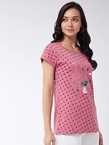 Image of Modeve Women Printed Cotton Blend Half Sleeve Round Neck T-Shirt for Summer