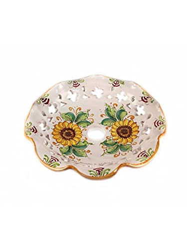 Coppa grande 30 cm in ceramica siciliana Santo Stefano di Camastra attacco grande E27 ricambio per lampadario sospensione decoro girasole