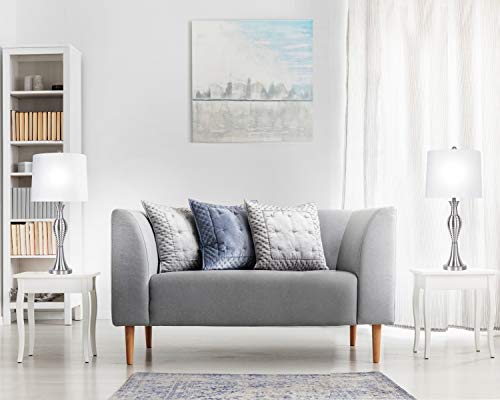 Grandview Gallery 30" Modern Brushed Nickel Table Lamp Set Ft. Turned Metal Ribbed Body And Crisp White Linen Tapered Drum Shades (Set Of 2) #TOP4