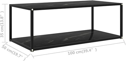Miniatura 2 de Mesa de centro negra de 39.4 x 19.7 x 13.8 pulgadas de vidrio templado para sala de estar, mesas auxiliares, mesa de centro para sala de estar,