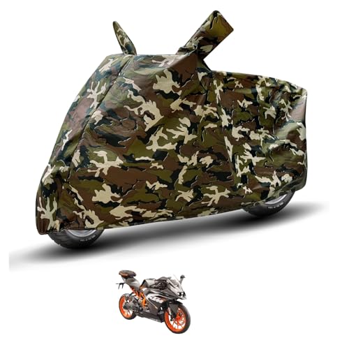 Image of Auto Hub Waterproof Bike Cover Compatible with KTM RC 200 Dustproof, UV Protection Two Wheeler Bike RC 200 Cover - Army Print