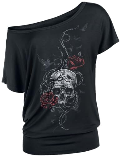 Black Premium by EMP Damen schwarzes T-Shirt mit großem Totenkopf Rosen Frontprint XL Black Premium by EMP Damen schwarzes T-Shirt mit großem Totenkopf Rosen Frontprint XL