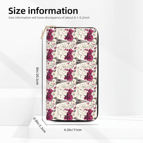 Bright Pink Flower Eiffel Tower Print Wallet Women, Leather Bifold Multi Card Wallet, Long Purse Women's Wallets2
