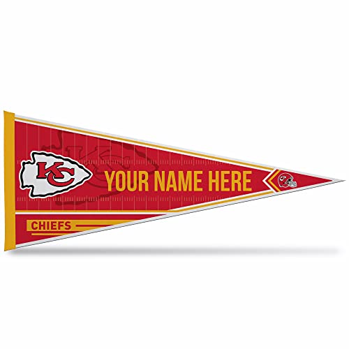Image of Rico Industries NFL Football Kansas City Chiefs Personalized - Custom 12 inch x 30 inch Soft Felt Pennant - EZ to Hang