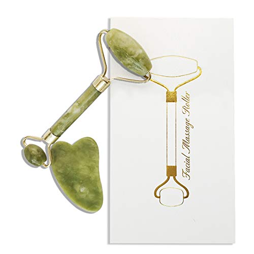 Rodillo Jade para la Cara y Gua Sha Cuidado Masajeador Facial Masaje Piedra para Cuello y Ojos Hinchados Antienvejecimiento y Antiarrugas Cara Que Adelgaza la Piel Reafirmante