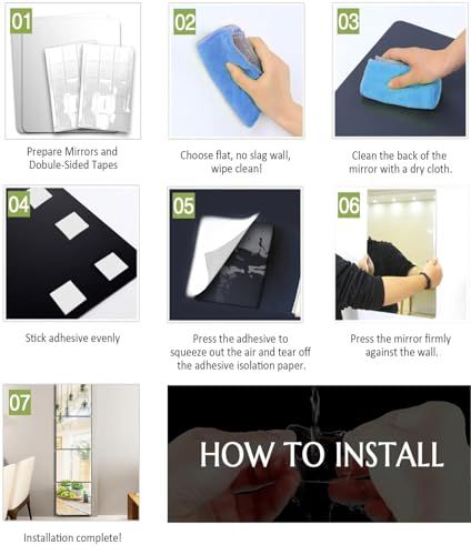 EONAZE 4 Piezas Espejo de Pie Cuerpo Entero Espejos Decorativos de Pared Mirror Wall Espejos Adhesivos para Baño Dormitorio Entrada Recibidor Habitacion Salon Gimnasio (35 x35 cm) - imagen 6
