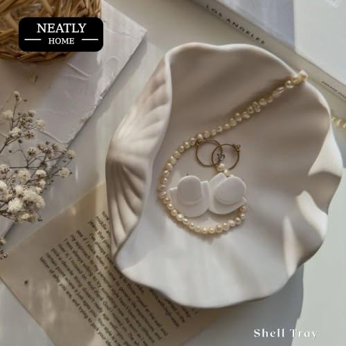 Image of Aesthetic Handmade Big Shell Trinket Tray Handmade | Jewelry Organizer | Vanity Tray for Women | Minimalist Home Decor, Candle Holder & Multipurpose - (15 x 16.5 cm)