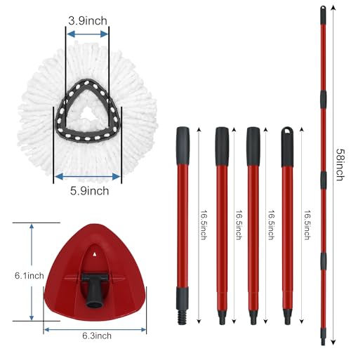 Mop Replace Heads Mop Handle and Mop Base Replacement for O Cedar EasyWring 1-Tank Spin Mop System, 2 Microfiber Mop Head Refills, 4-Section Iron Mop Handle 30-58in and 1 Mop Head Cover Set(No Bucket) - Image 3