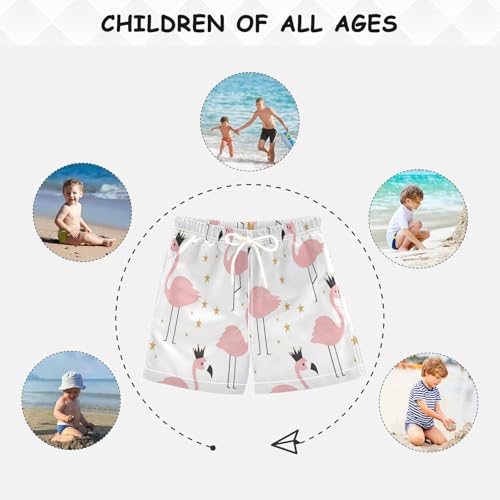 Flamingo Gold Stars Boys Swim Trunks Toddler Beach Board Shorts Quick Dry Kids Swimwear Bathing Suits XL4