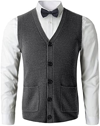 Men's Sweater Vest V-Neck Sleeveless Knitted Cardigan DXL Big and Tall Vest_Dark Grey_XXX-Large