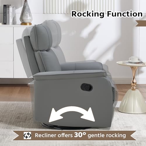 Image of HAOMARKETS Swivel Rocker Recliner Chair Set of 2, Manual Faux Leather Glider Rocking Recliners for Adults, 360 Swivel Nursery Reclining Sofa with Padded Backrest for Living Room, Grey