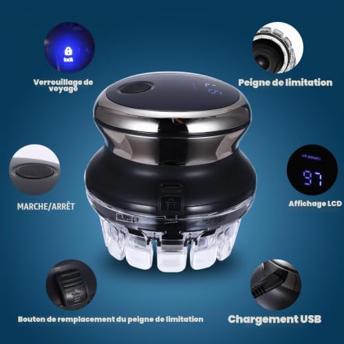 ALLOMN Tondeuse à cheveux pour homme, rechargeable à tête rasée, tondeuse circulaire sans fil, kit de coupe de cheveux portable, machine à épiler électrique pour hommes, adultes et enfants – vue 7