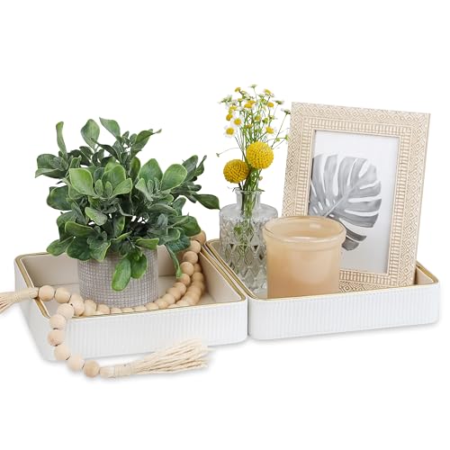 ZHEM Catch All Trays for Jewelry| Small Leather Valet Tray| Key Bowl for Entryway Table EDC Trinket Tray Catch All| Perfume Trays for Dresser Organizer Perfume Holder (White 8'x8'x1.8' 2 Pack)