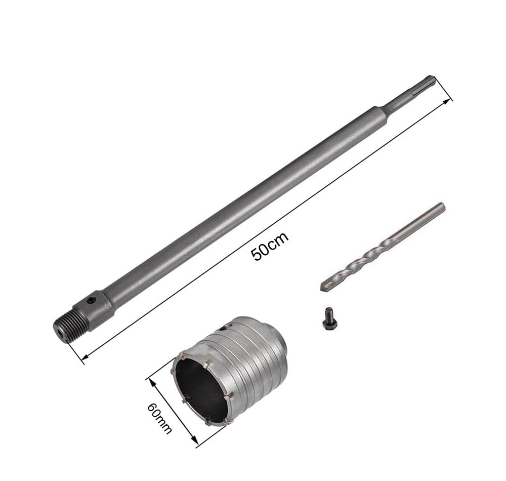 Fresa per muro tazza carotatrice da 60 mm per cemento mattoni con asta da 50 cm per trapano con attacco sds plus