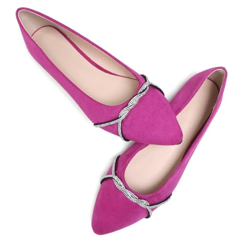 Image of TN TANGNEST Womens Casual Flats Chain Ballet Flats | Fashion Pointed Toe Rhinestone Flats, Comfort Slip On Dress Shoes for Business Work Office Wedding Party
