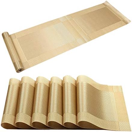 Placemat,U'Artlines Crossweave Woven Vinyl Non-slip Insulation Placemat Washable Table Mats (6pcs placemats, Red)