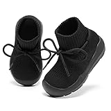 MORENDL Baby Sock Shoes Toddler Sneakers Infant Tennis Slip On Walking Shoes Boys & Girls Non-Slip Slippers All Black 15-18 Months
