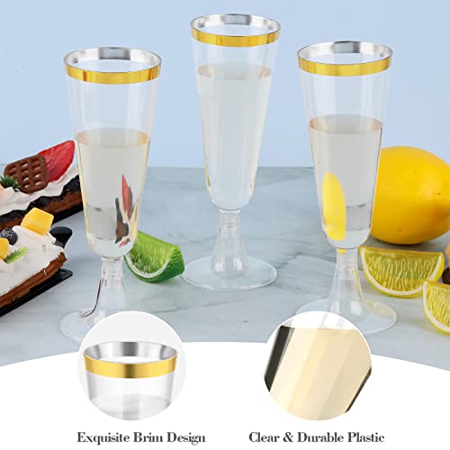 Ruisita 120 Pack 5 Ounces Plastic Champagne Flutes Disposable Plastic Champagne Glasses for Parties Clear Toasting Flutes Cocktail Cups for Wedding, Anniversary, Birthday (Gold) by Ruisita - Image 3