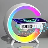 Wozeca New Wireless Speaker Charger, Atmosphere Bedside Light with Wireless Charging Station,Music Lit Lamp 4 in 1 Alarm Clock & Bluetooth Speaker Christmas 2023 Gift Ideas (White)