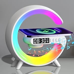 LED Atmosphere Lamp, Mini G Type Charging Ambient Lamp, Bedside Night Smart Light with Alarm Clock, 15W Charger, for Bedroom Home Decoration (White Rechargeable Type)