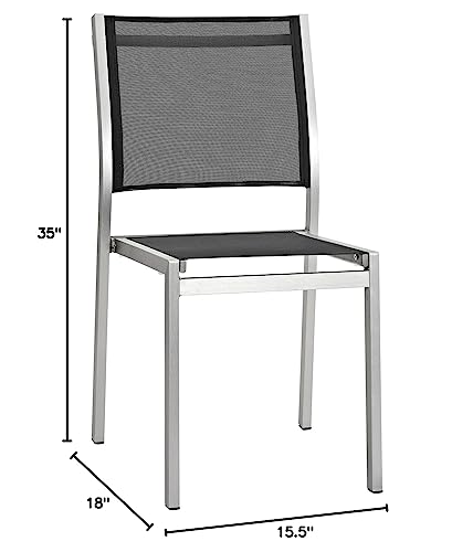 Image of Modway Shore Aluminum Mesh Outdoor Patio Dining Accent Side Chair in Silver Black