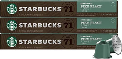 Starbucksby Nespresso Coffee Espresso Pike Place (Subtle Cocoa Nuts Medium Roast) 30 Pods Capsules 3 Sleeve