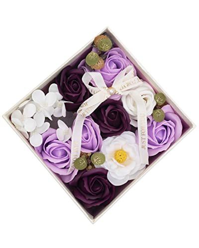 Epicpetal フラワーソープギフトボックス バラの形をしたハンドメイドの ソープフラワー ギフト 誕生日 記念日 プレゼントに最適 石鹸 造花 お花 メッセージカード パープル [2]