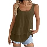 UHouse Top Damen Leinen Longtop Oversize Tanktop Sommer Trägershirt Ärmellose Shirt Leichte Sommertop Musselin Trägertop Locker Blusentop Lässig Unterhemd Y2k Strand Leinentop Party Longshirt Braun XL