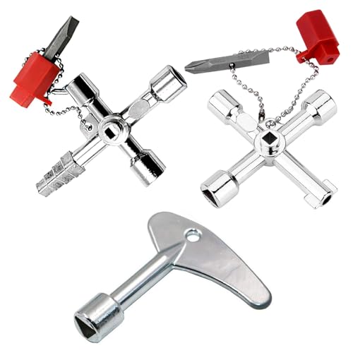 Confezione 3 Chiavi Quadro Elettrico, Multifunzionale 4 Vie, a Croce, Utenze per Apertura Armadio Cassetta Contatore Elettrico Acqua Gas