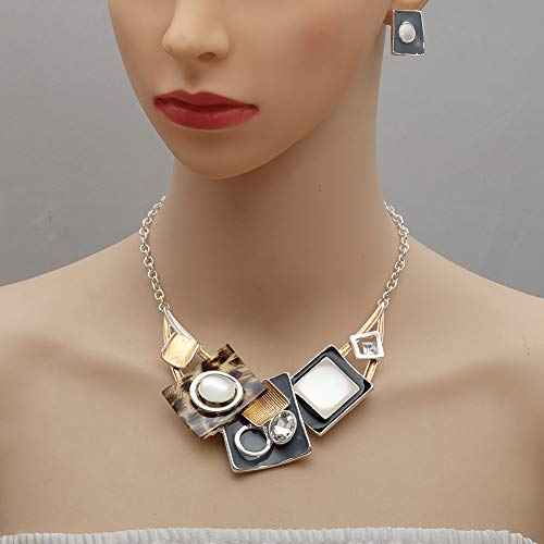 Csy Fashion Oval Crystal Opals Chunky Statement Bib Necklace Earrings Silver Plated Bohemian Costume Jewelry Set Gifts For Women #TOP3