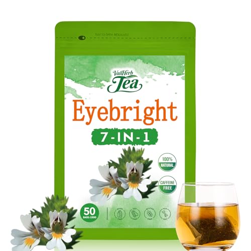 Image of VailHerbTea Eye Health Eyebright Herb Tea Bags - 50 Count, Handcraft Herbal Tea for Vision & Eye Fatigue Support, Natural Formula w /Goji Berries Chrysanthemum - Caffeine-Free, Mild Taste Tea.